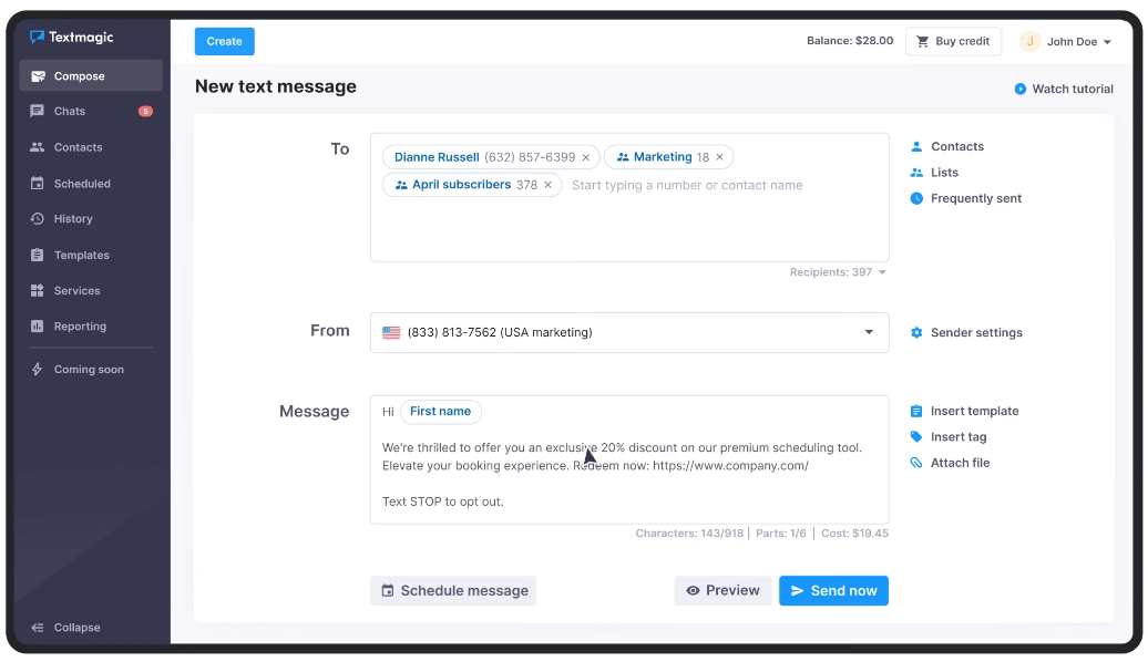 Textmagic bulk sms feature
