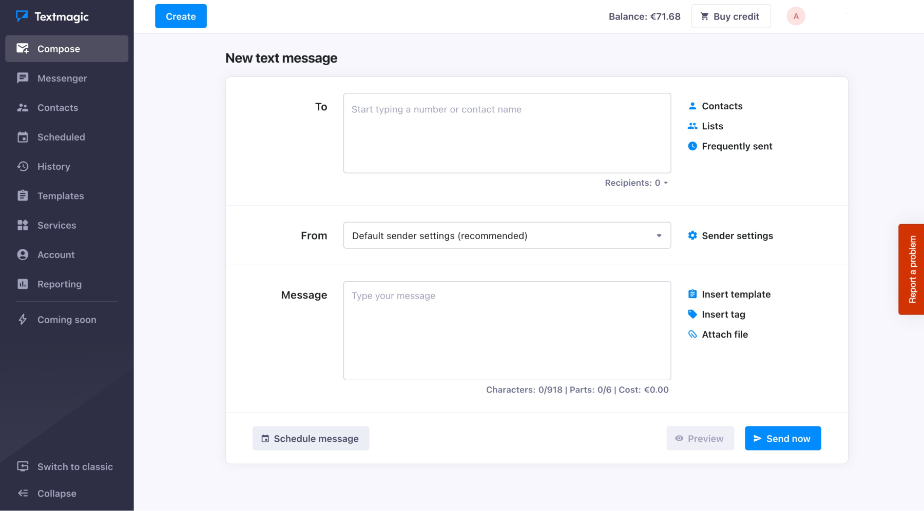 Textmagic compose screen
