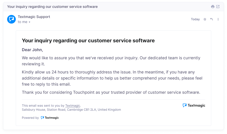 customer inquiry email reply