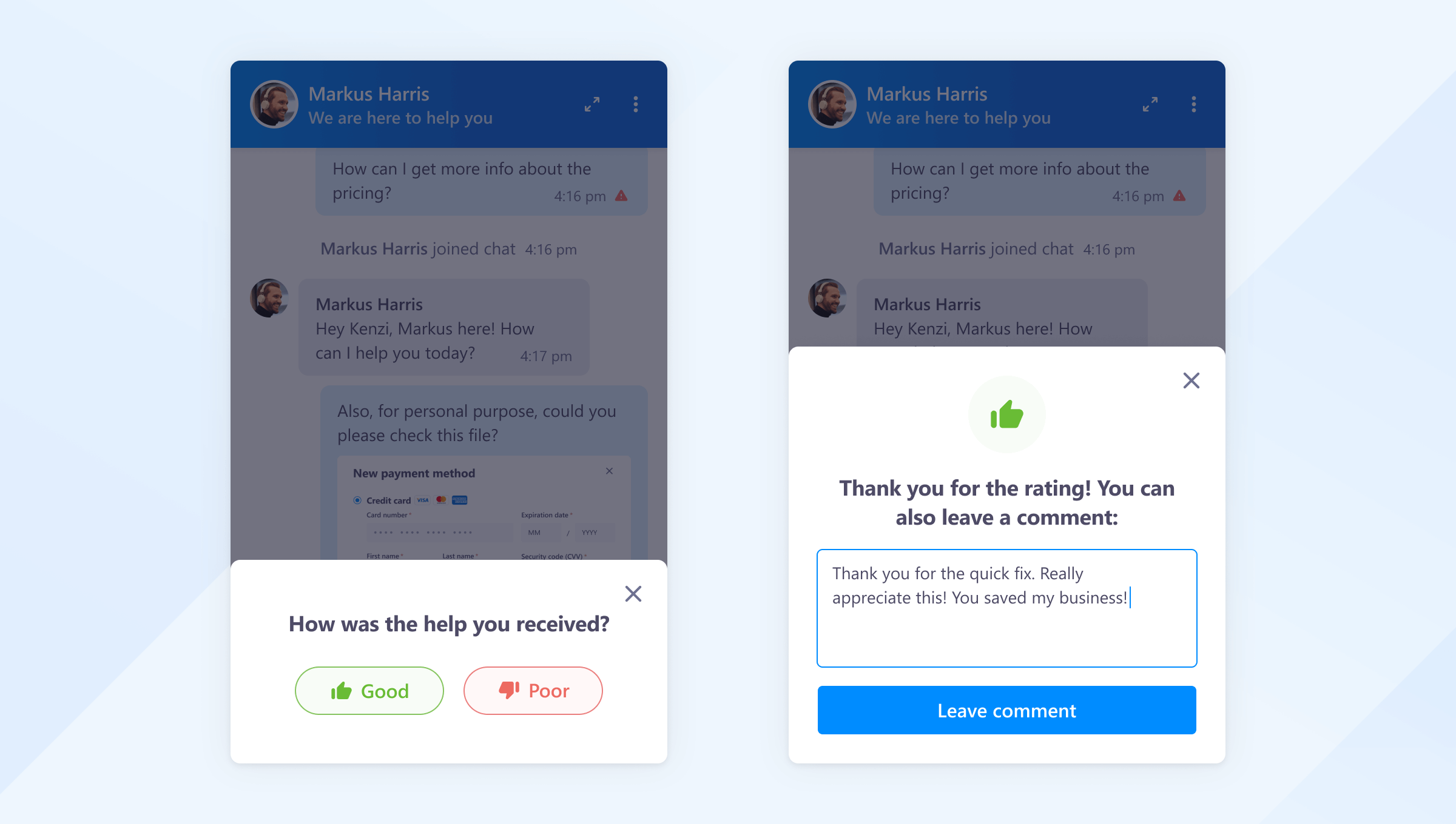 instant feedback after customer service chat example