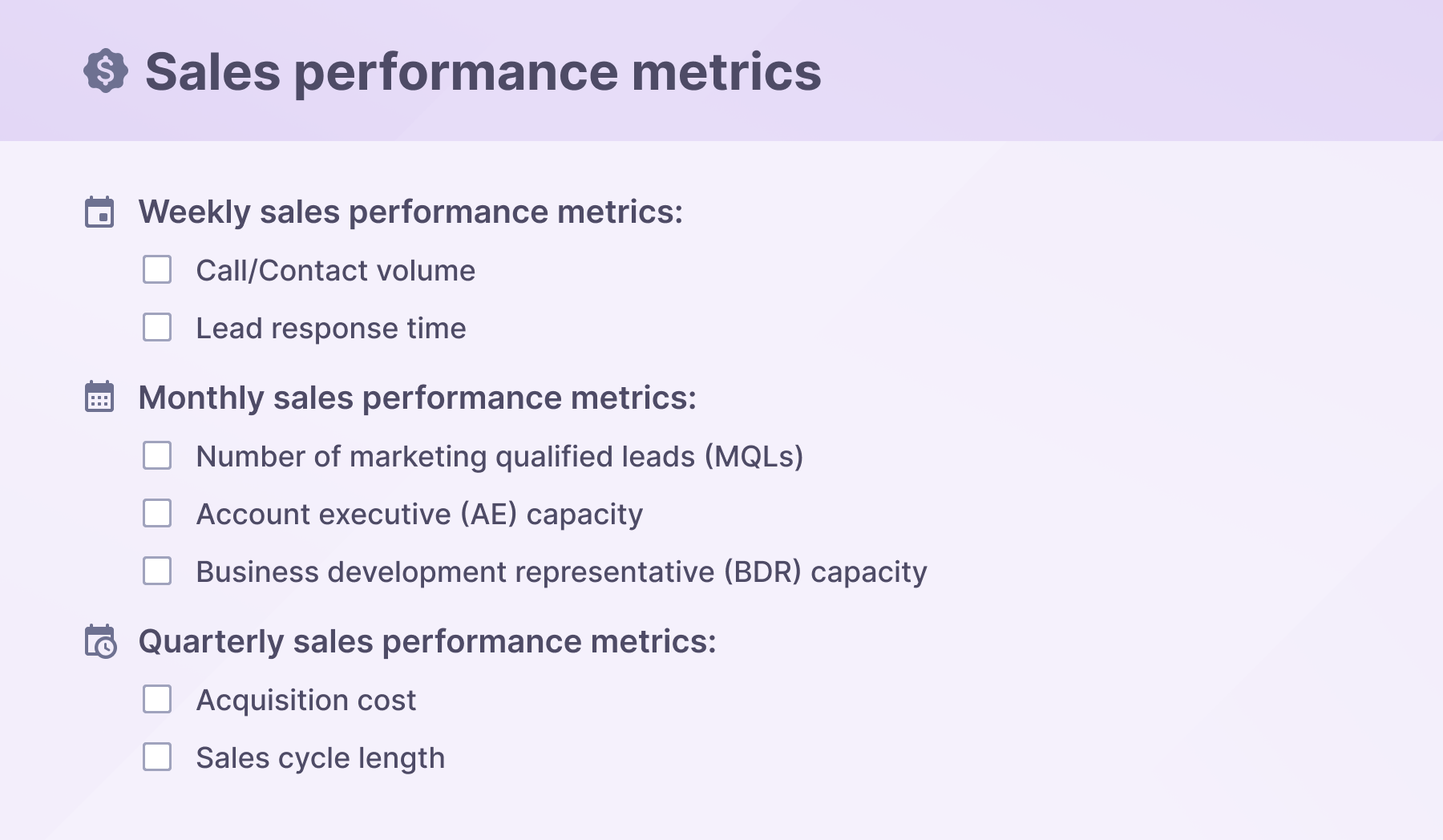 sales performance metrics