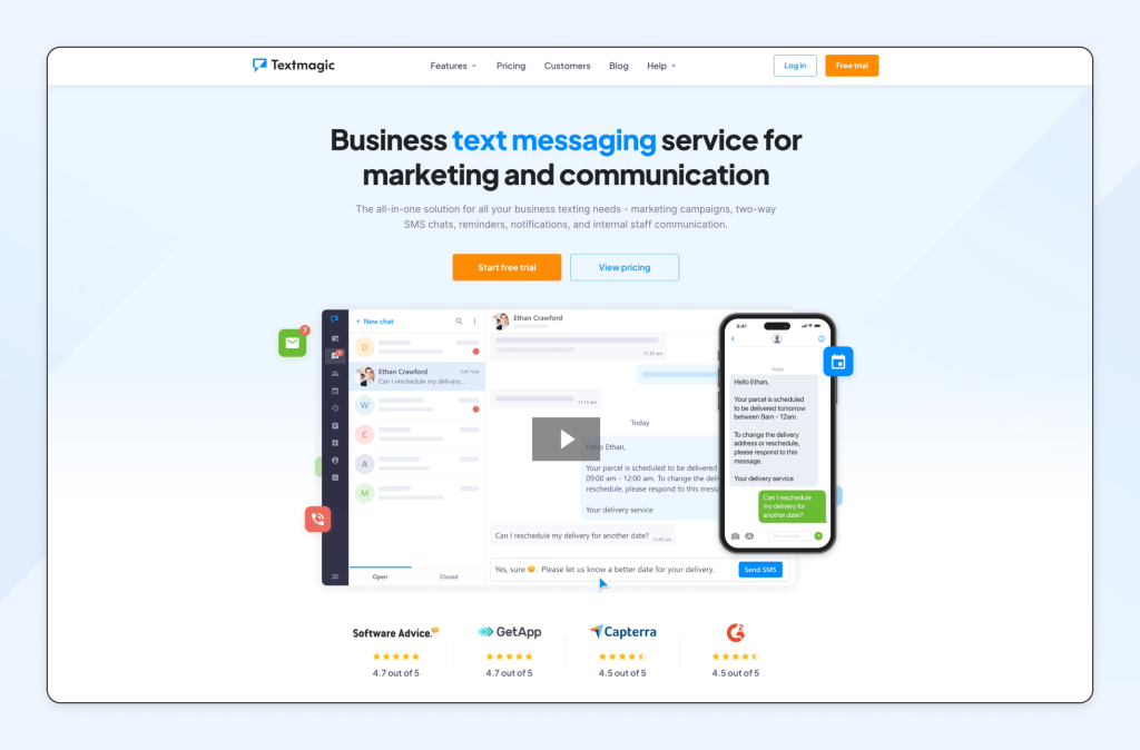 Screenshot of Textmagic website