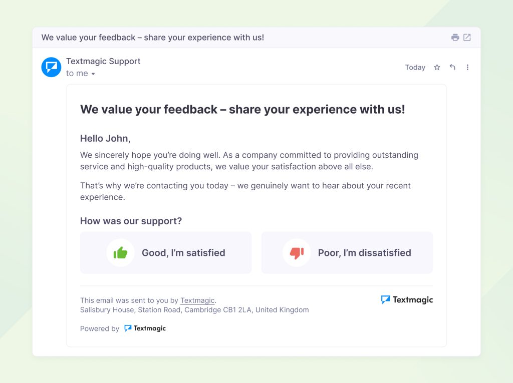 textmagic feedback email