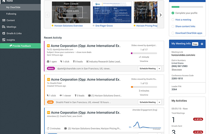 clearslide dashboard