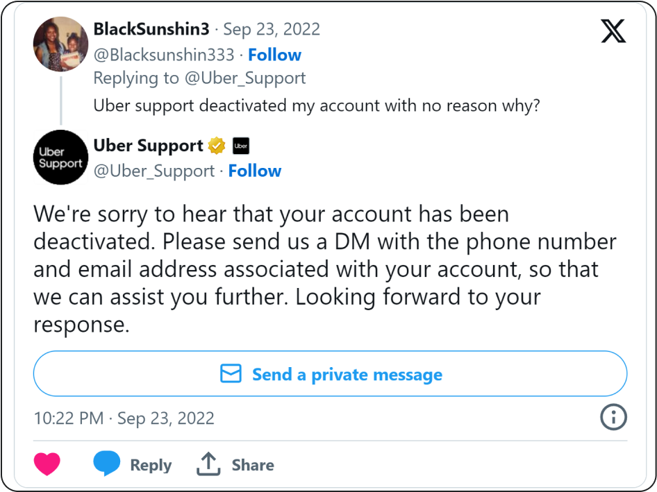 Uber social media support example