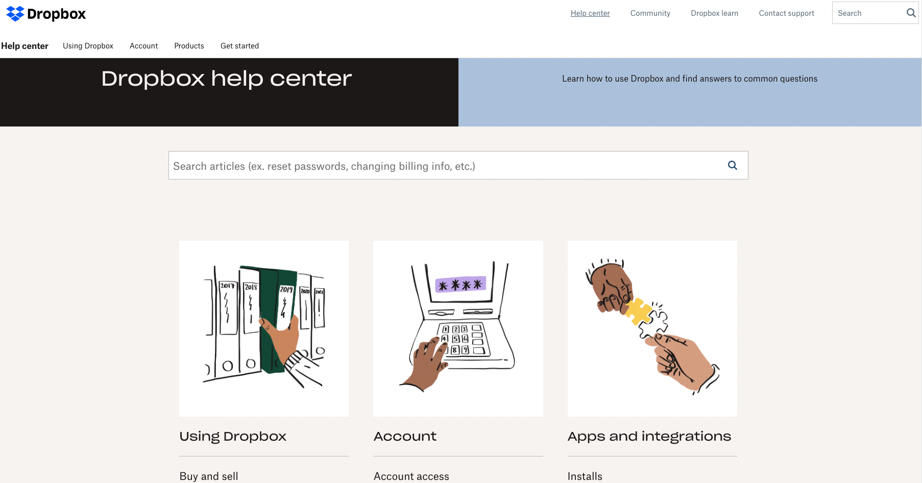 dropbox FAQ page screenshot