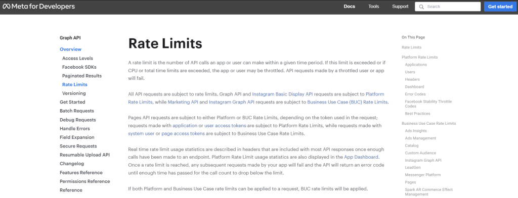 facebook rate limits screenshot
