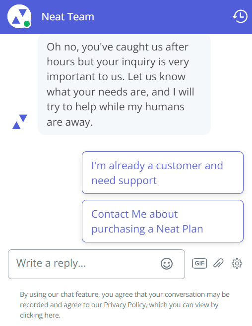 neat chatbot conversation