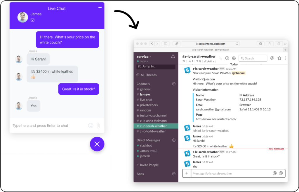slack live chat support example