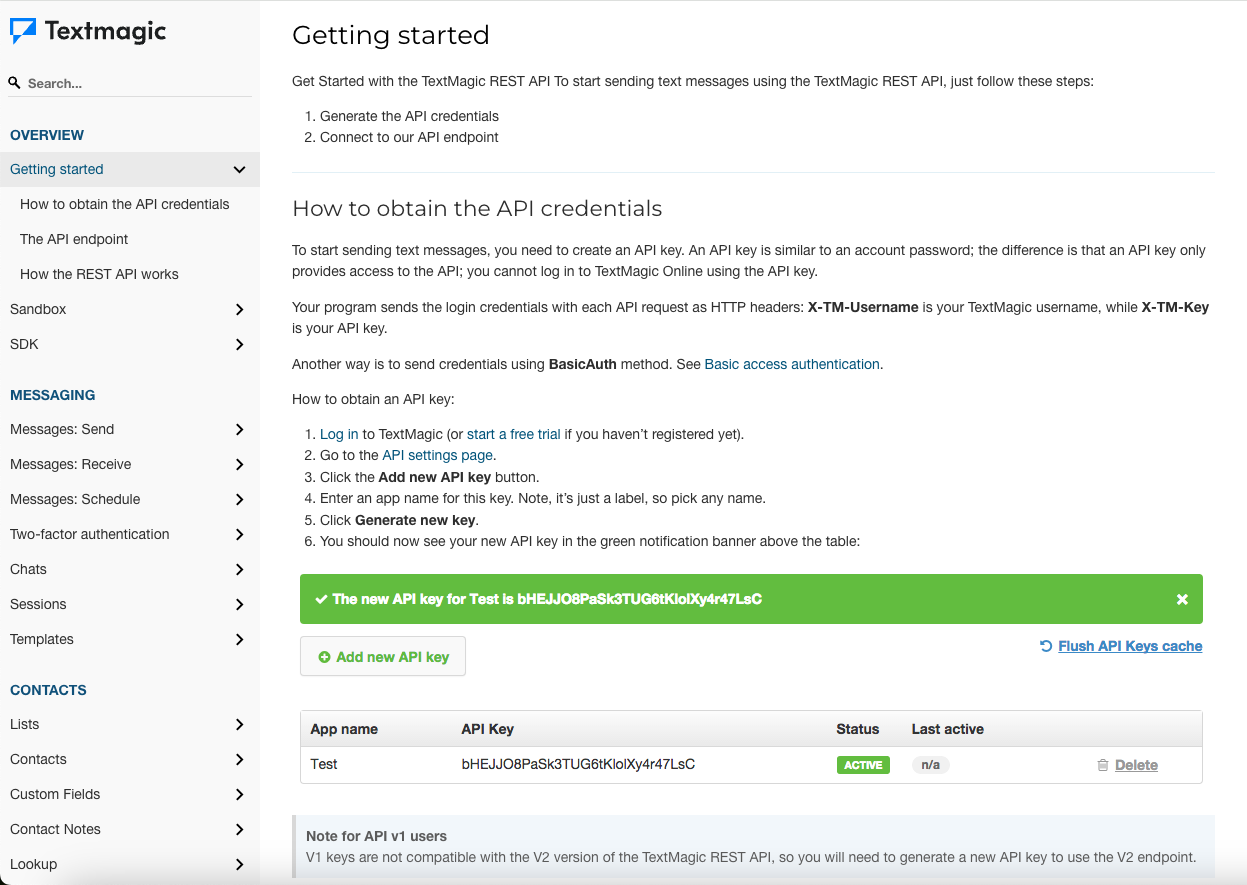 textmagic api knowledge base