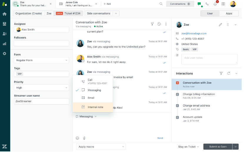 Zendesk dashboard