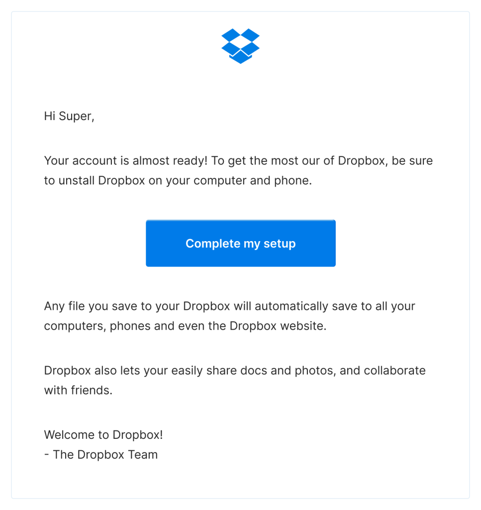 Dropbox welcome email