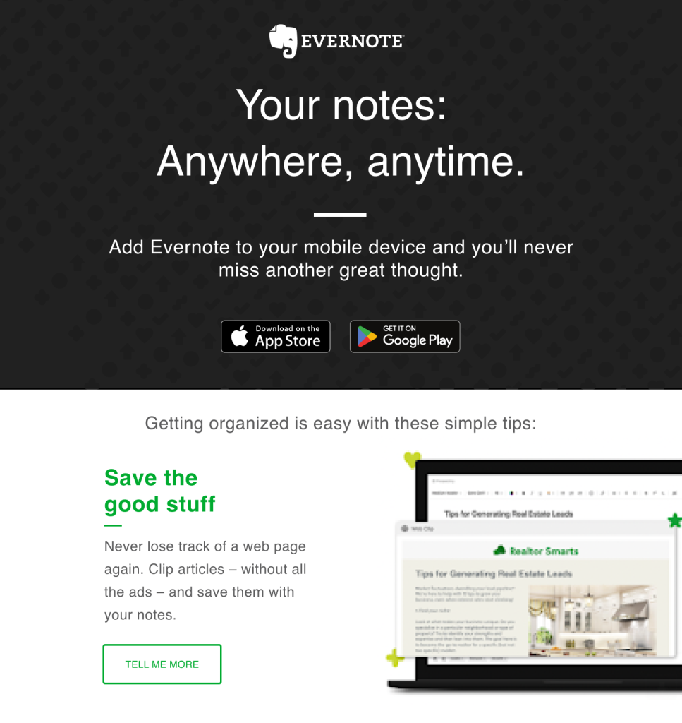 Evernote welcome email