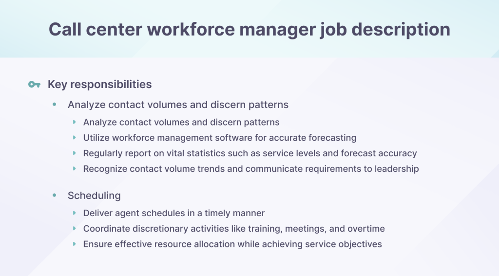 Call center workforce manager job description