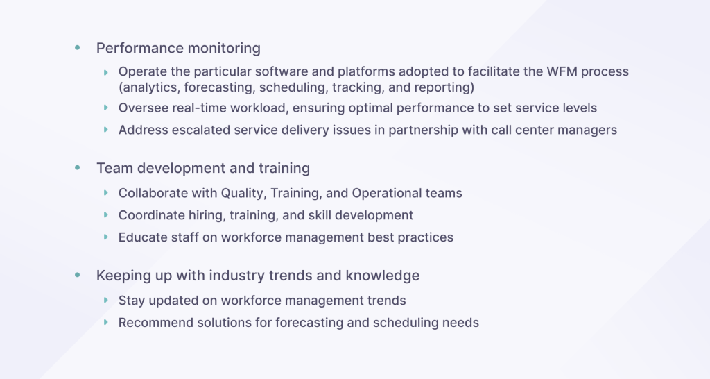 Call center workforce manager job description