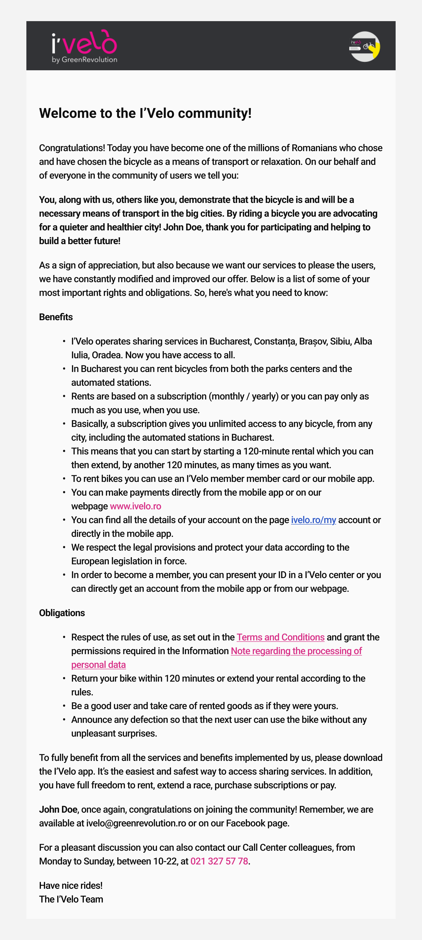 I'Velo email example