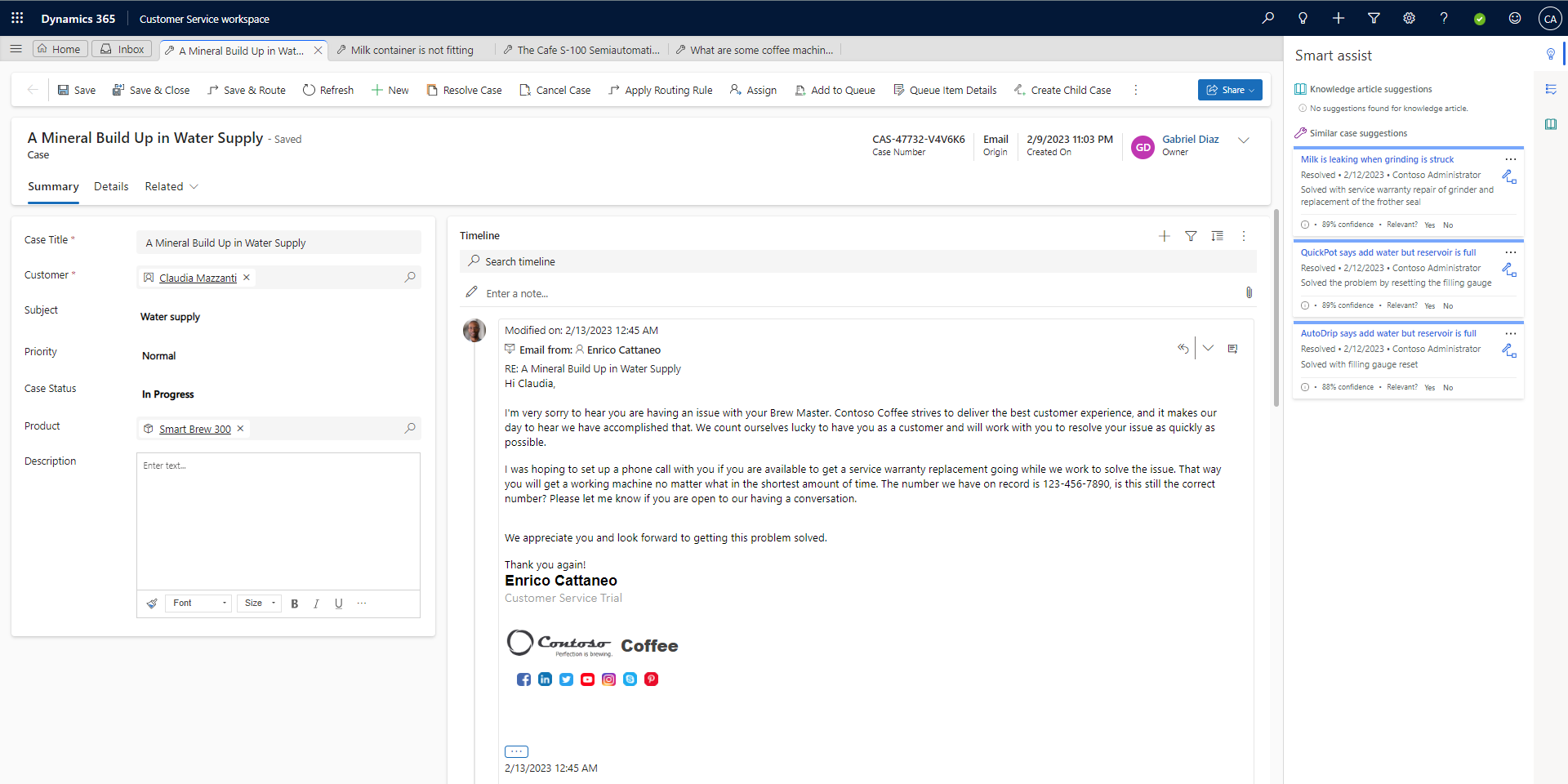 Microsoft Dynamics 365 for Customer Service dashboard