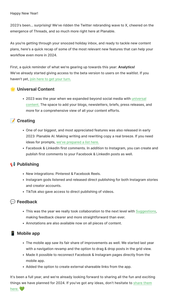 Planable customer communication