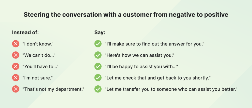 Steering the conversation with a customer from negative to positive