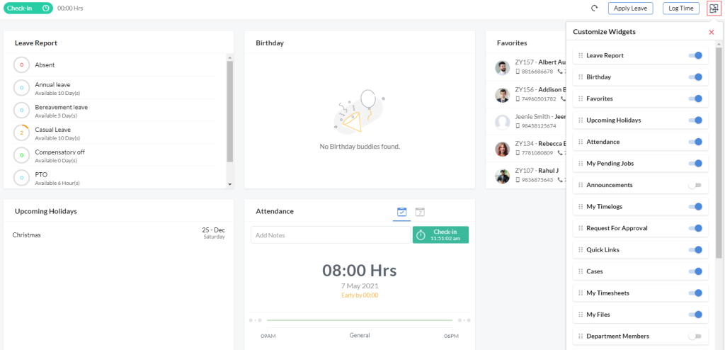 Zoho People employee onboarding dashboard