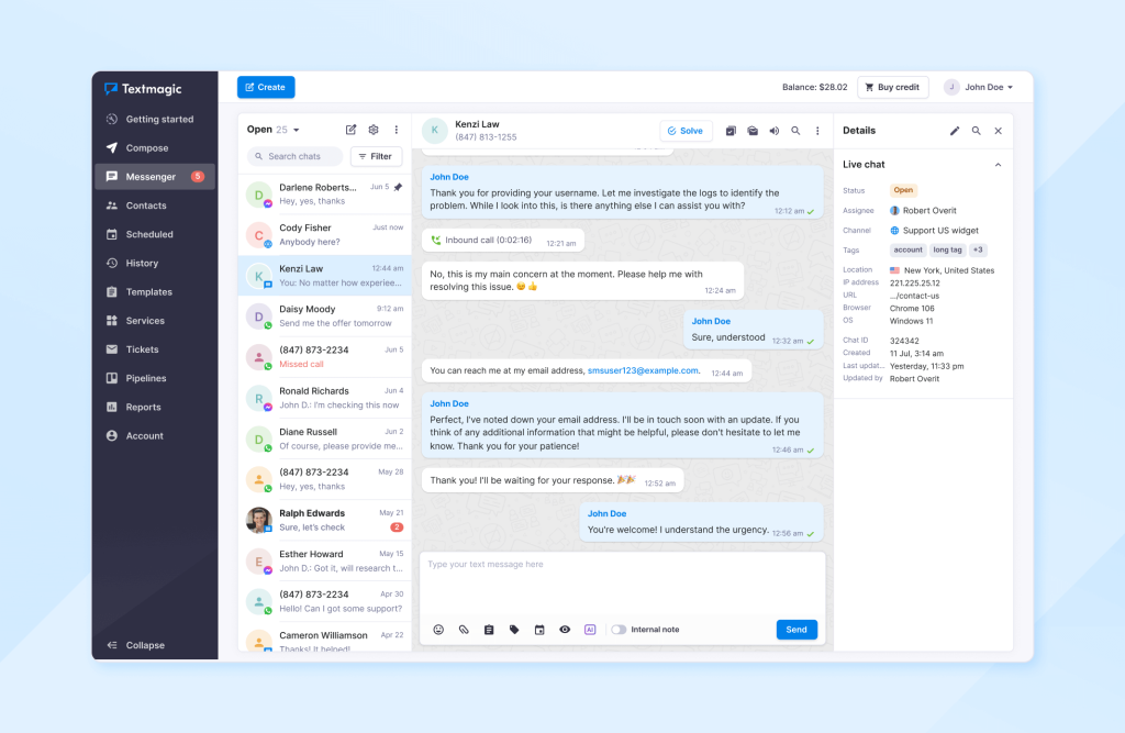 Textmagic SMS chat 
