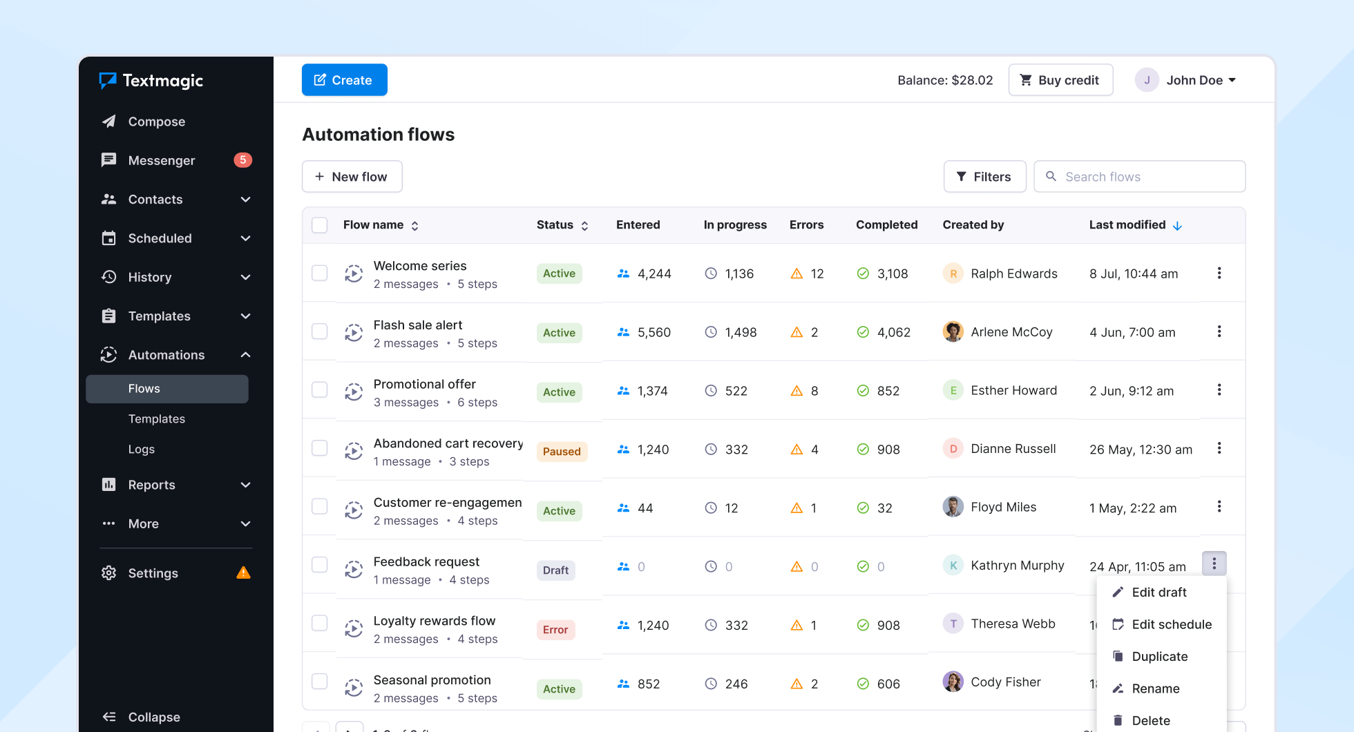 Multiple automation workflows live in the dashboard